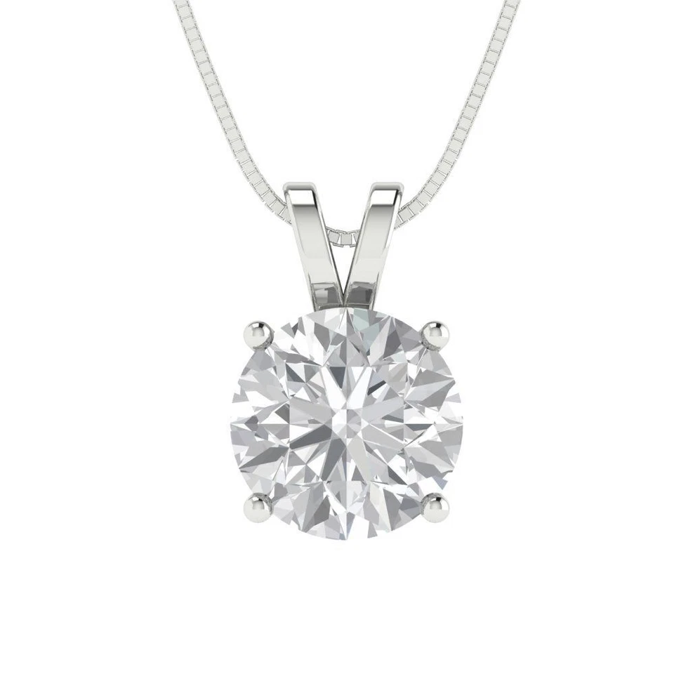 2 cttw Silver Pendant and 18" Necklace White Gold Plated 8.0mm Cubic Zirconia - Image 1 of 4