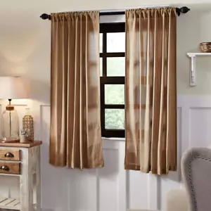 BURLAP NATURAL SET OF 2 CURTAIN PANELS 63X36" W/ TIE BACKS COTTON WOVEN BURLAP - Picture 1 of 2