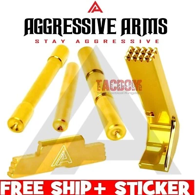 AGGRESSIVE ARMS SHINY GOLD Magazine Catch Slide Stop PINS GL0CK 20 21 29 30 36