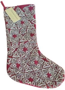 CHRISTIAN LACROIX Luxury Beaded Christmas Stocking Red Holiday 22" Winter  - Picture 1 of 2