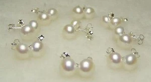Venta al por mayor 9 pares de aretes de plata con perlas de Akoya blancas naturales de 7-8 mm grado AAA - Imagen 1 de 5