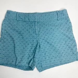 EEUC LOFT Shorts Womens Size 4 Blue Eyelet Cotton Chino 5 1/2" Inseam - Picture 1 of 13