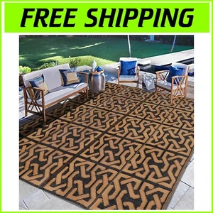Durable Modern Area Rug for Outdoors - 5' x 8'' Patio Mat in Black & Brown - Picture 1 of 10