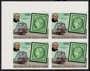 Cote d'Ivoire Sc518 Rowland Hill, Train, Locomotive, France #2, Imperf Block. - Picture 1 of 1