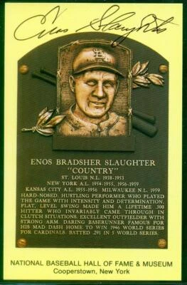 102, Original Autograph of Enos Slaughter (1), HOF Plaque Postcard, Cardinals - Image 1 of 3