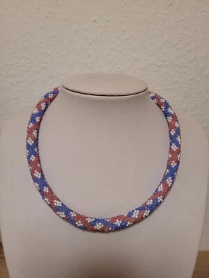 Glasperlenkette, Halskette, Perlenkette gehäkelt - Bild 1 von 4