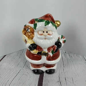 Santa Claus Salt Shaker 4 inches tall Holding Candy Cane Toy Bag Gift Teddy Bear - Picture 1 of 6
