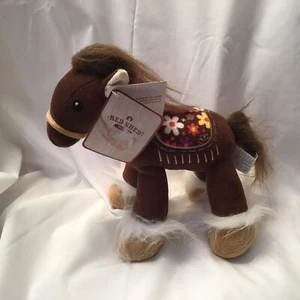 Peluche Cavallo Pony Capanno Rosso Giocattoli Sella Colorata Peluche Marrone da Collezione - Foto 1 di 7