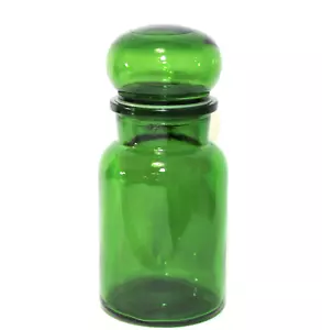 Vintage Apothecary Jar Green Glass 8.5" Bubble Lid Belgium - Picture 1 of 7