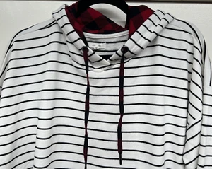 **Maurice's Black/White Striped LS Hoodie w/Red Buffalo Plaid Hood Sz 0 14 L@@K* - Picture 1 of 10