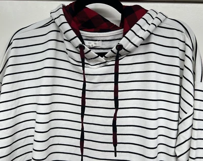 **Sudadera con capucha LS a rayas negras/blancas de Maurice con capucha a cuadros roja de búfalo talla 0 14 L@@K* Foto 1 de 4