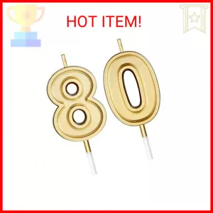 Frienda 80th Gold Birthday Candles Cake Numeral Candles Happy Birthday Cake Cand - Picture 1 of 2