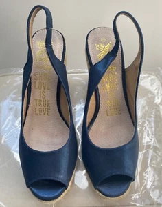 XTI navy blue satin ( sheen) espadrilles size 6 | 4 1/2 inch wedges - Picture 1 of 6