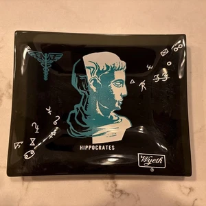 Plato de vidrio publicitario farmacéutico Wyeth de colección años 60 era mcm Hipócrates usado en excelente estado - Imagen 1 de 4