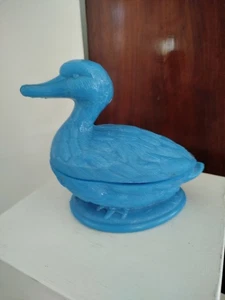 Hermosa lata de vidrio opalino Portieux Vallerysthal pato azul  - Imagen 1 de 5
