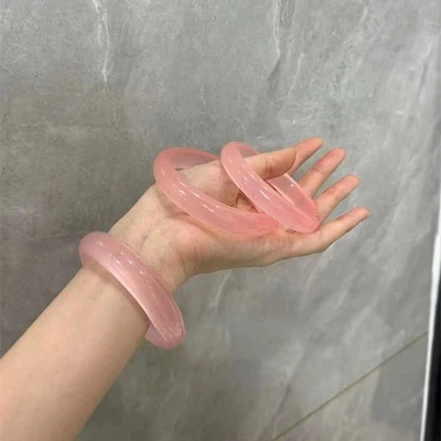 Certified natural quartzite jade Cherry blossom light pink bracelet Flat bar - Image 1 of 4