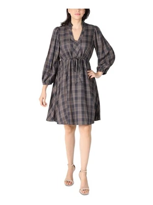 SIGNATURE BY ROBBIE BEE Womens Gray Waist Plaid Sleeve Split Dress Petites 6P - Image 1 of 4