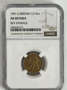 1901 Great Britain UK 1/2 Sovereign Sov, NGC AU! - Picture 1 of 2