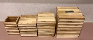 West Elm Natural Wood Tissue Box Keepsake Box W/ Lids & Storage Cup 6 Pc Set - Picture 1 of 16