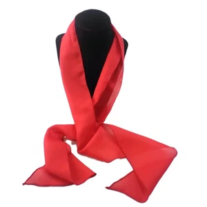 Long Red Sheer Silky Scarf Rolled Hem 4" × 52" Fashion Accessory - Picture 1 of 5