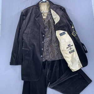 Nuevo Traje Stacy Adam Soft Shell Algodón 3 Piezas Marrón y Beige 52L Blazer 47L Pantalones - Imagen 1 de 24