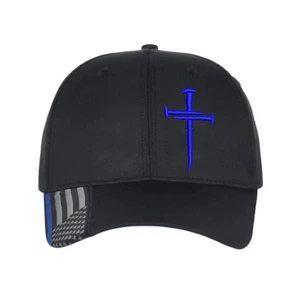 Christian Hats for Men Women Jesus 3 Nail Cross CUSTOM BLUE Line Hat BLUE Cross - Picture 1 of 6