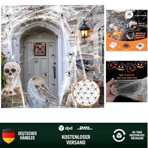 Halloween Spinnennetz 400g mit 80 Spinnen elastisch realistisch Indoor Outdoo... - Bild 1 von 10