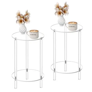 Acrylic Round Side Table Set of 2, 11.8" L x 11.8" W x 20.2" H, Clear Small E... - Picture 1 of 7