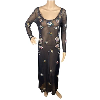 Maxi Vestido Vivienne Tam De Colección Años 90 RARO Negro Malla Floral Bordado Talla 2/S Foto 1 de 4