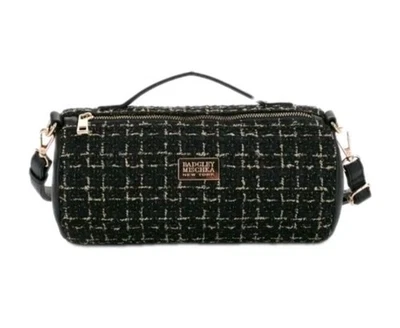 Badgley Mischka New York Tara Tweed Barrel Bag Crossbody Black & Gold NWT - Image 1 of 4