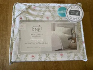 Shabby Chic Rachel Ashwell 100% Cotton Queen Sheet Set Trellis Green Farmhouse - Picture 1 of 4
