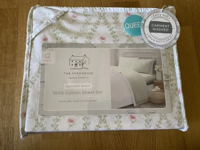 Shabby Chic Rachel Ashwell 100% Cotton Queen Sheet Set Trellis Green Farmhouse - Image 1 of 4