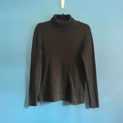 Lands End Black Turtleneck Women's Size Large 100% Supima Cotton Cable Knit - Image 1 of 4