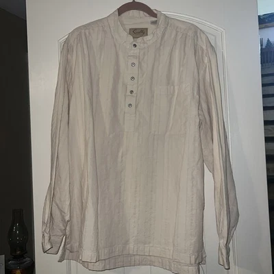 Camisa Scully Hombres XL Beige Henley Popover Banda Cuello Lápida Vaquero Occidental Foto 1 de 4