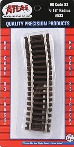 Atlas #533 1/2 Abschnitt 18" Radius Kurve Gleis (4er Pack) HO - Code 83 Schienen - Bild 1 von 1