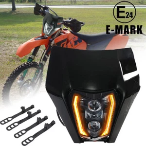 For KTM EXC XC MXC 250 450 520 525 530 Dirt Bike Black Mask LED Headlight Lamp - Picture 1 of 13