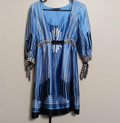 Vestido Hale Bob S Azul Negro Blanco Rayas Seda Satén Foto 1 de 4