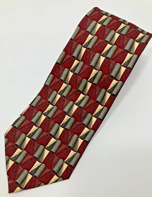 Corbata HUGO BOSS Gris Borgoña Geométrica Hecha en Italia 100% Seda 3.50"W 57"L Foto 1 de 4