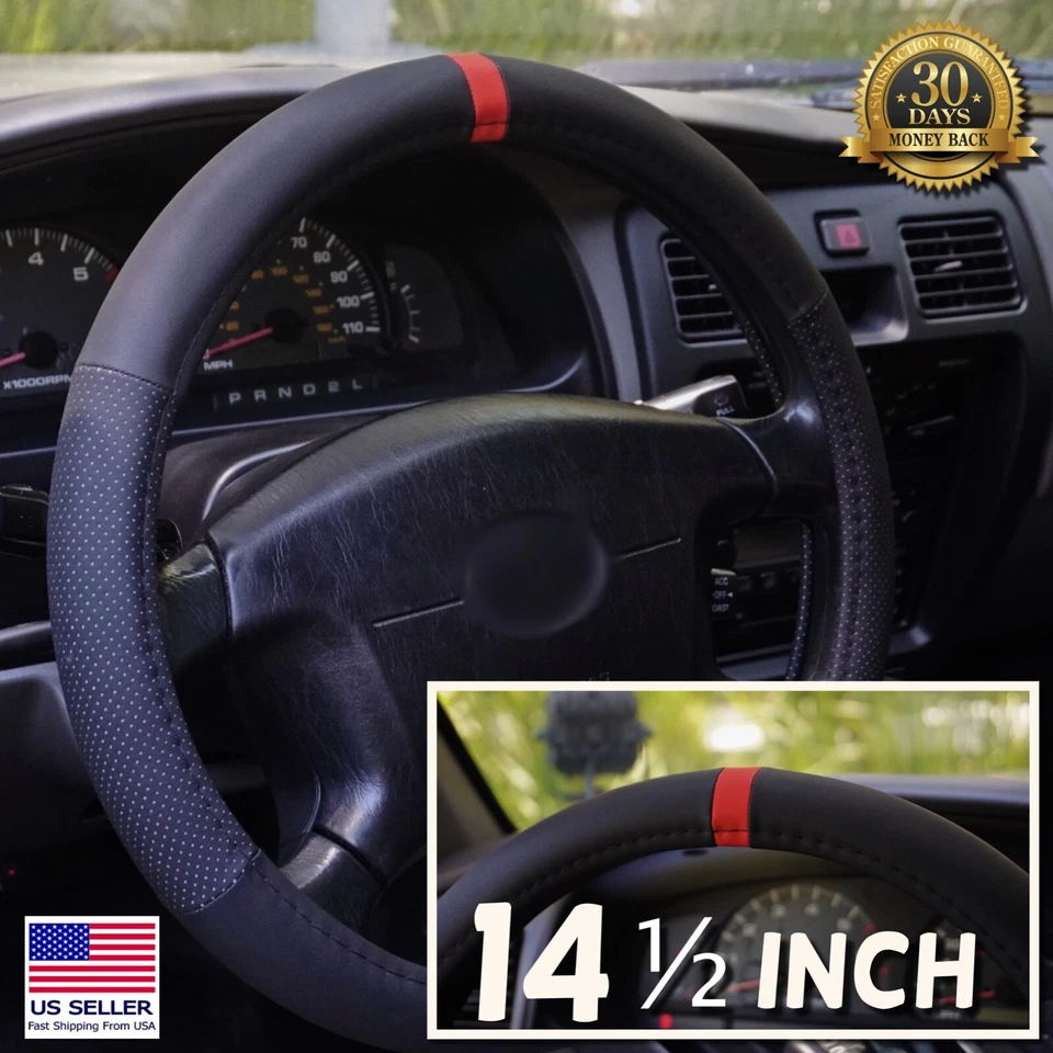 For Volkswagen Jetta 2015-2025 Steering Wheel Cover 14.5" Red Stripe,  Anti-Slip - Image 1 of 4