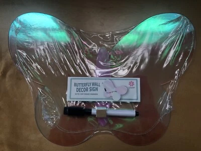 Butterfly Dry Erase Wall Decor Sign New Iridescent Pink Green - Image 1 of 3