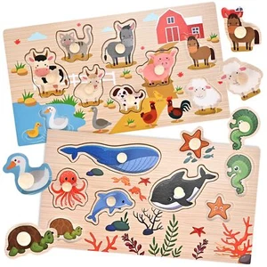 Wooderma Wooden Peg Puzzles for Toddlers 1 2 3 Years Old 2 Pack Montessori Ed... - Picture 1 of 7