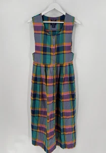 Allen Jolly abito vintage donna 6 multicolore a quadri senza maniche maxi tasche - Foto 1 di 18