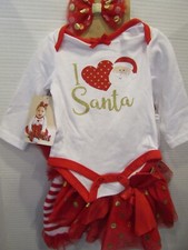 Baby Essential Girls 3mo I LOVE SANTA Christmas Ruffle Tutu 5 Pc Outfit Set