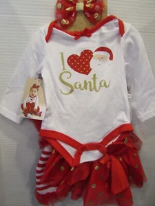 Baby Essential Girls 3mo I LOVE SANTA Navidad Volantes Tutú Conjunto de 5 Piezas - Imagen 1 de 7