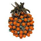 Tropical Fruit Brooch Vtg Orange Beads Textured Leaf Stem Tomato Gardener Pin
