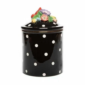 MACKENZIE-CHILDS FLORADOT CERAMIC CANISTER SMALL NEW IN BOX 3D Sculpted Flowers - Picture 1 of 4