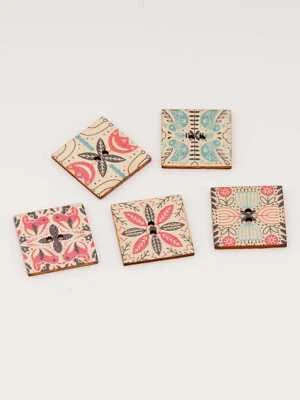 50pcsa Bohemia print Square wood button for sewing scrapbooking crafts 20/25mm - Image 1 of 4