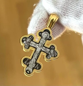 Christian Orthodox Baptism Body Prayer Crucifix Silver 925 + .999 Gold Plate - Picture 1 of 4