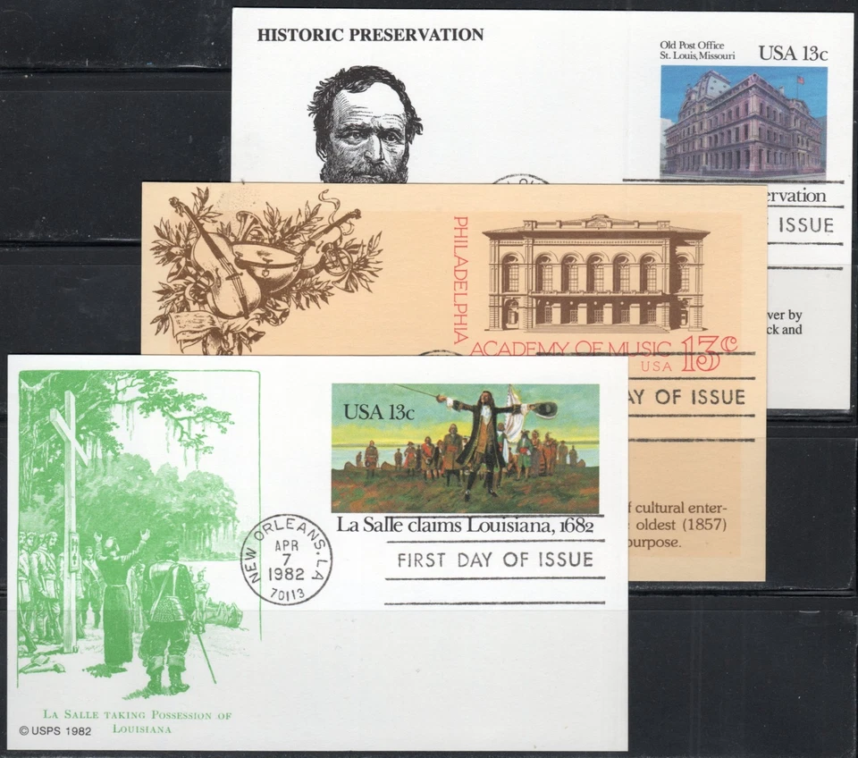 US Scott #UX95-UX97, Post cards with First Day Cancels - Image 1 of 1