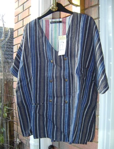 BNWT *Gudrun Sjoden* arty ticking stripe linen Bolster blouse jacket L 46" - Picture 1 of 3